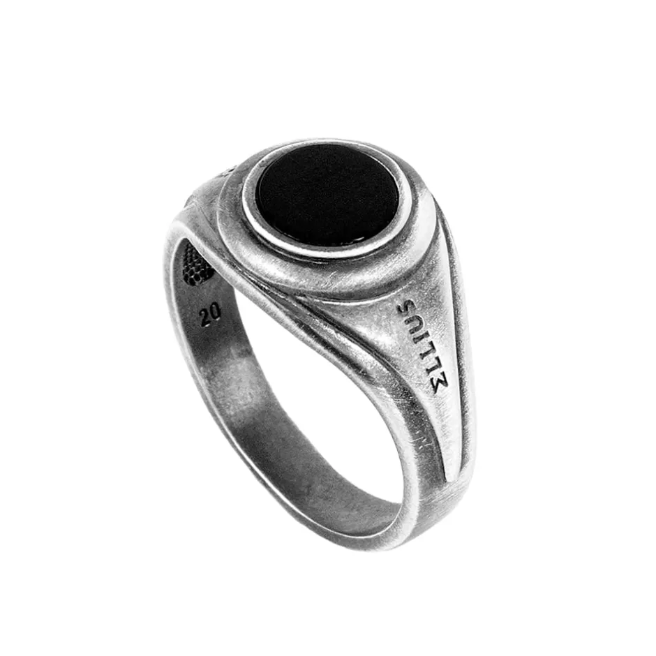 Uomo Ellius Jewelry Anello Gemma Black Circolare